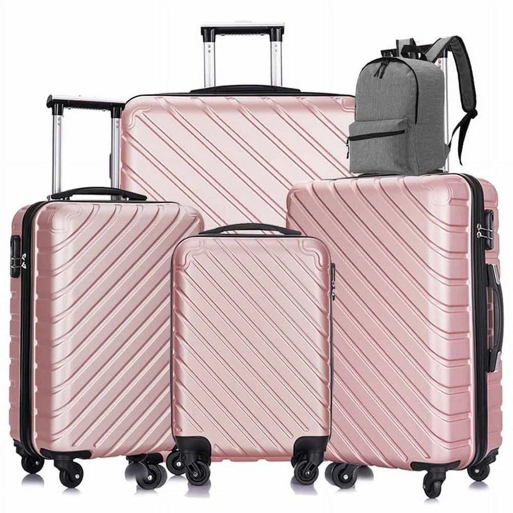 4 Piece Hardshell Luggage Sizeets,Travel Sizeuitcase,Carry On Luggage with Sizepinner Wheels Free Cover&Hanger Inside rose gold