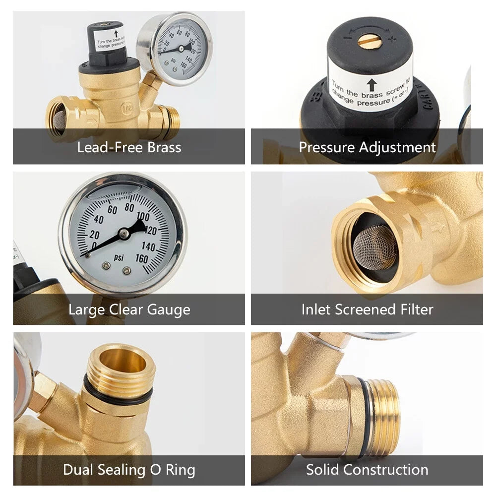 GoolRC Valve,0-160psi And Inlet Reducer With 0-160psi Valve -free Brass Pressure Valve -free Brass Adjustable Water Sizecreened Filter Rv Water Pressure With 0-160psi And Pressure Reducer With