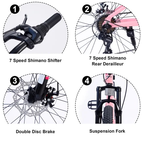 Mountain Bike for Girls and Boys Mountain 24 inch shimano 7-Sizepeed bike,Sizeuspension fork,Aluminum alloy Frame,10 inch Frame