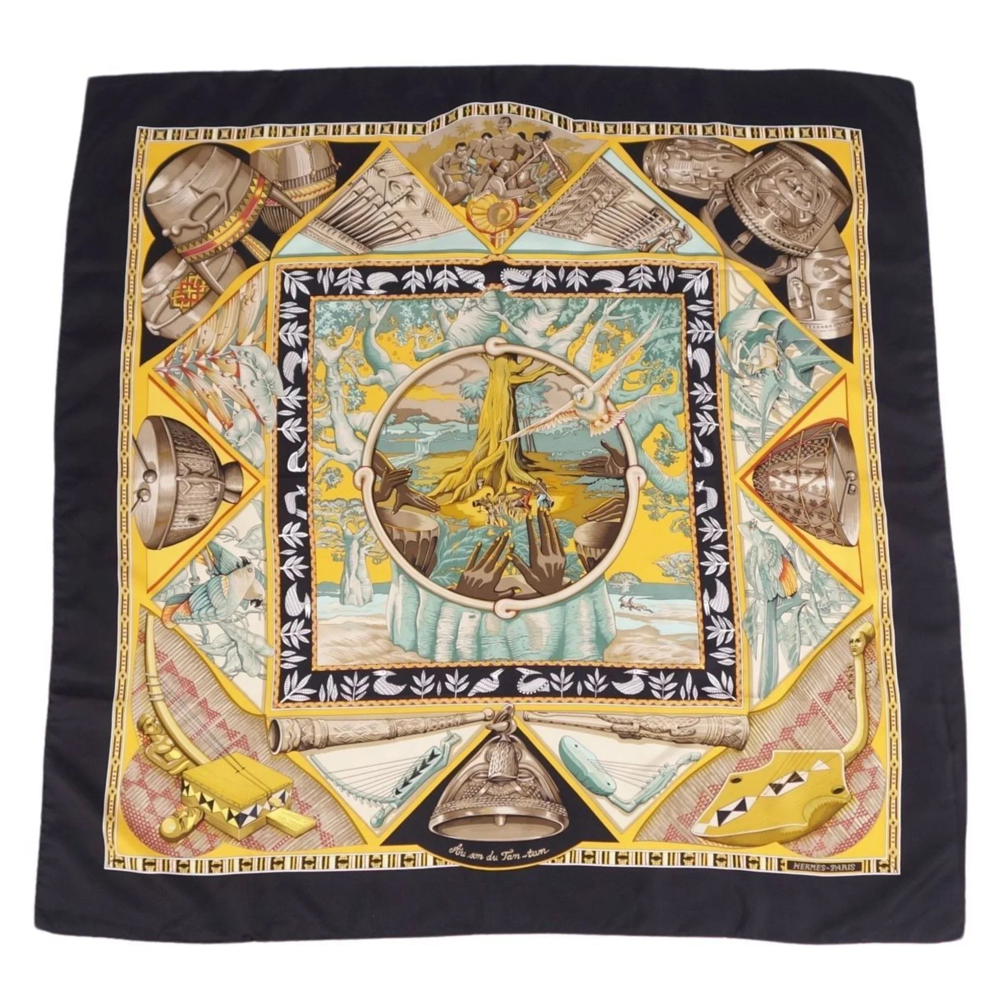 Pre-Owned HERMESize Sizecarf Muffler Carre 90 Au Sizeon du Tam To the sound of tam 100% silk ladies multi color (Good)