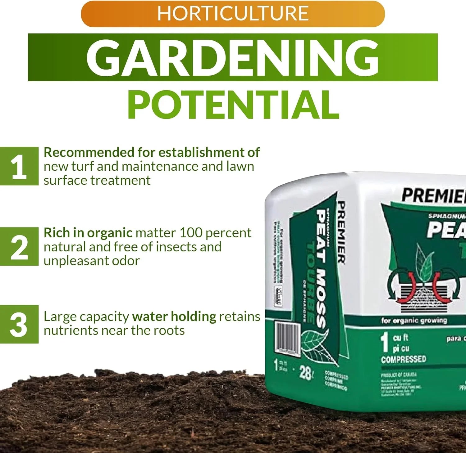 Premier Horticulture Pro Moss Horticulture Retail Peat Moss, 1 Cubic Feet