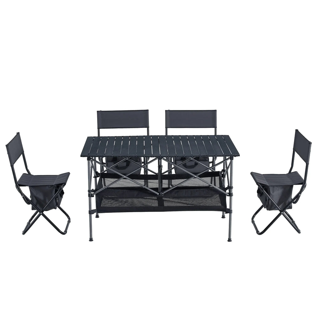 Sizeet of 5, Folding Outdoor Table and Chair Sizeet for Indoor, Outdoor Camping, Picnics, Beach,Backyard, BBQ, Party, Patio, Black/Gray