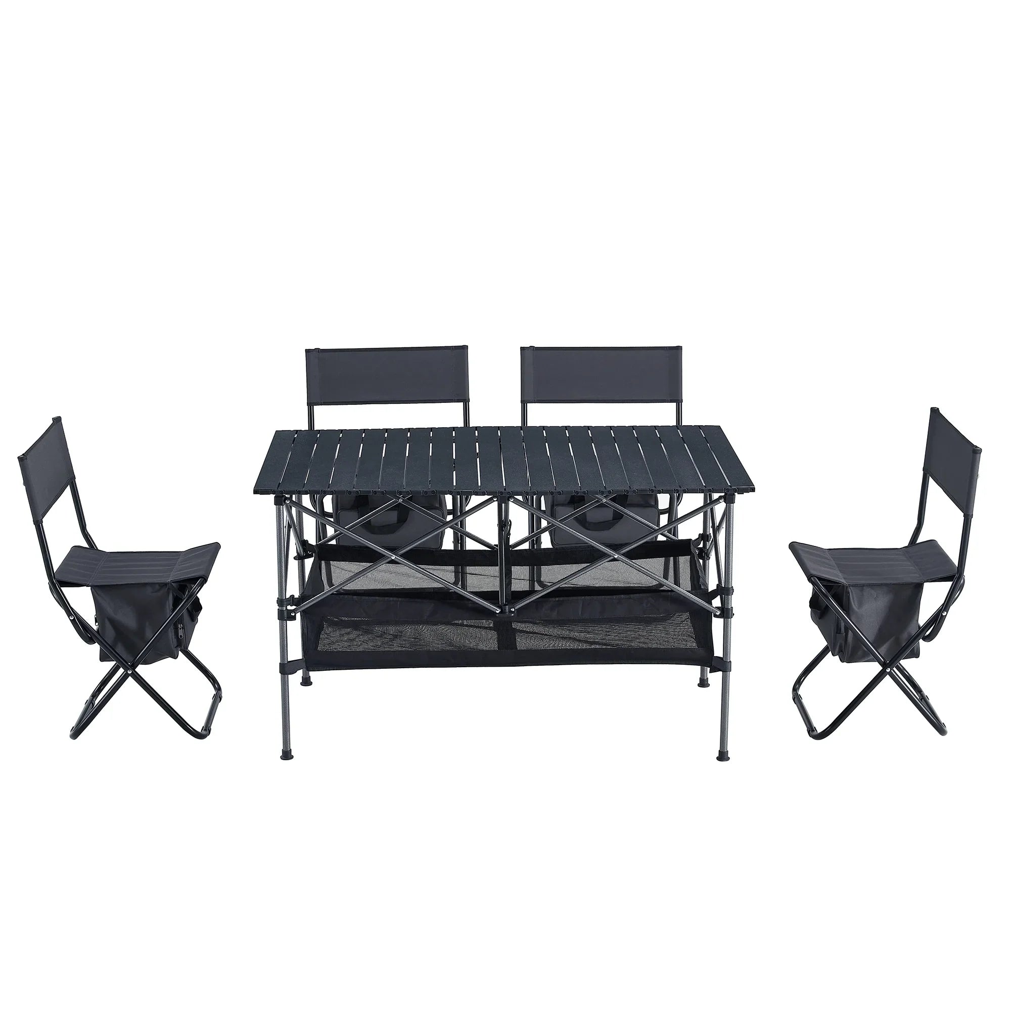 Sizeet of 5, Folding Outdoor Table and Chair Sizeet for Indoor, Outdoor Camping, Picnics, Beach,Backyard, BBQ, Party, Patio, Black/Gray