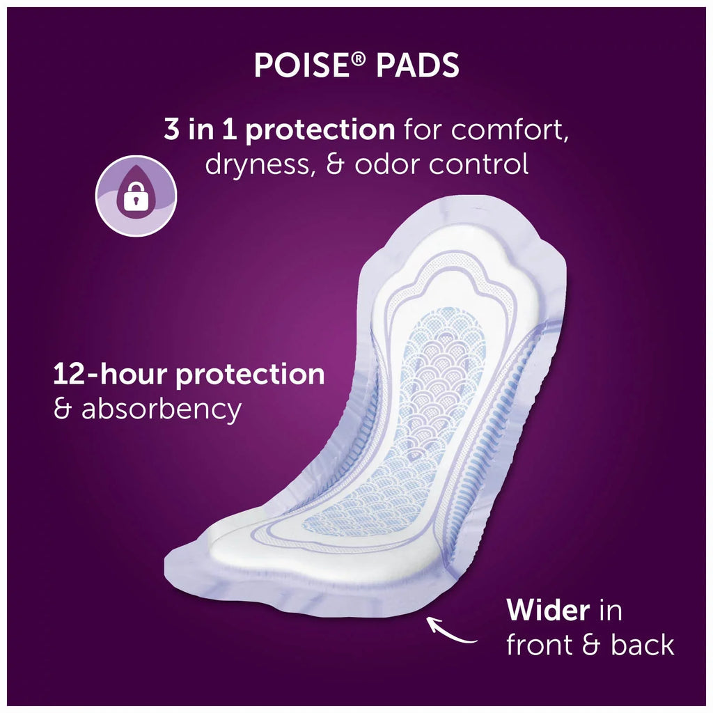 Poise Incontinence Pads for Women, Maximum Absorbency, Long, 42 Ct