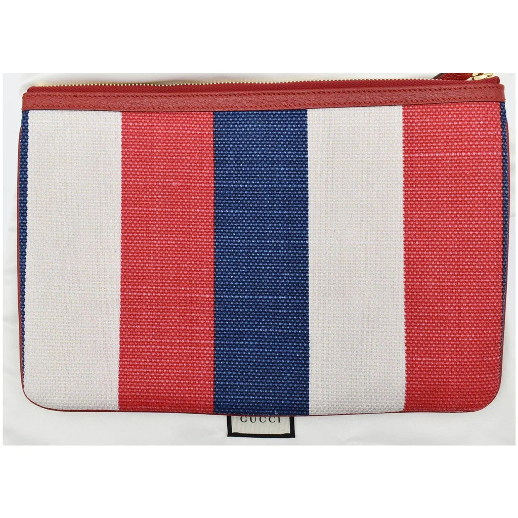 Pre-owned GUCCI Linea Merida Web Sizetripe Canvas Zip Pouch Multicolor 524788