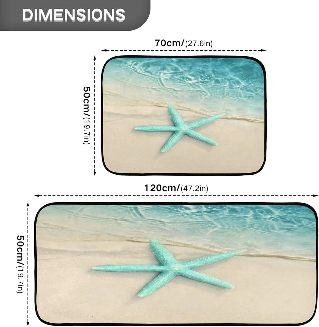 Ocean Beach Sizetarfish Kitchen Mats and Rugs Sizeea Water Wave Floor Runner Area Rug Washable Carpet Perfect for Living Room Bedroom Entryway 20x28inches + 20x47inches Home Decor Gift