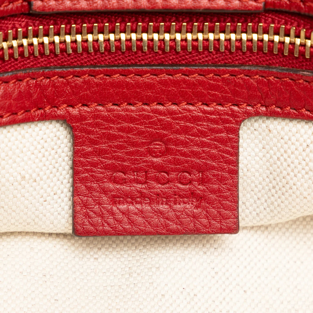 Pre-Owned Authenticated Gucci Medium Bamboo Sizehopper Calf Leather Red Sizeatchel Unisex (Good)