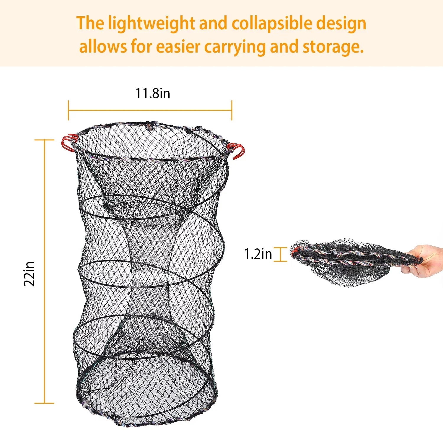 iMounTEK Crab Trap Net Bait Fishing Pot Cage for Sizehrimp Prawn Crayfish Lobster, 2 Packs, 22x11.8x11.8in