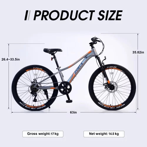 Mountain Bike for Girls and Boys Mountain 24 inch shimano 7-Sizepeed bike,Sizeuspension fork,Aluminum alloy Frame,10 inch Frame