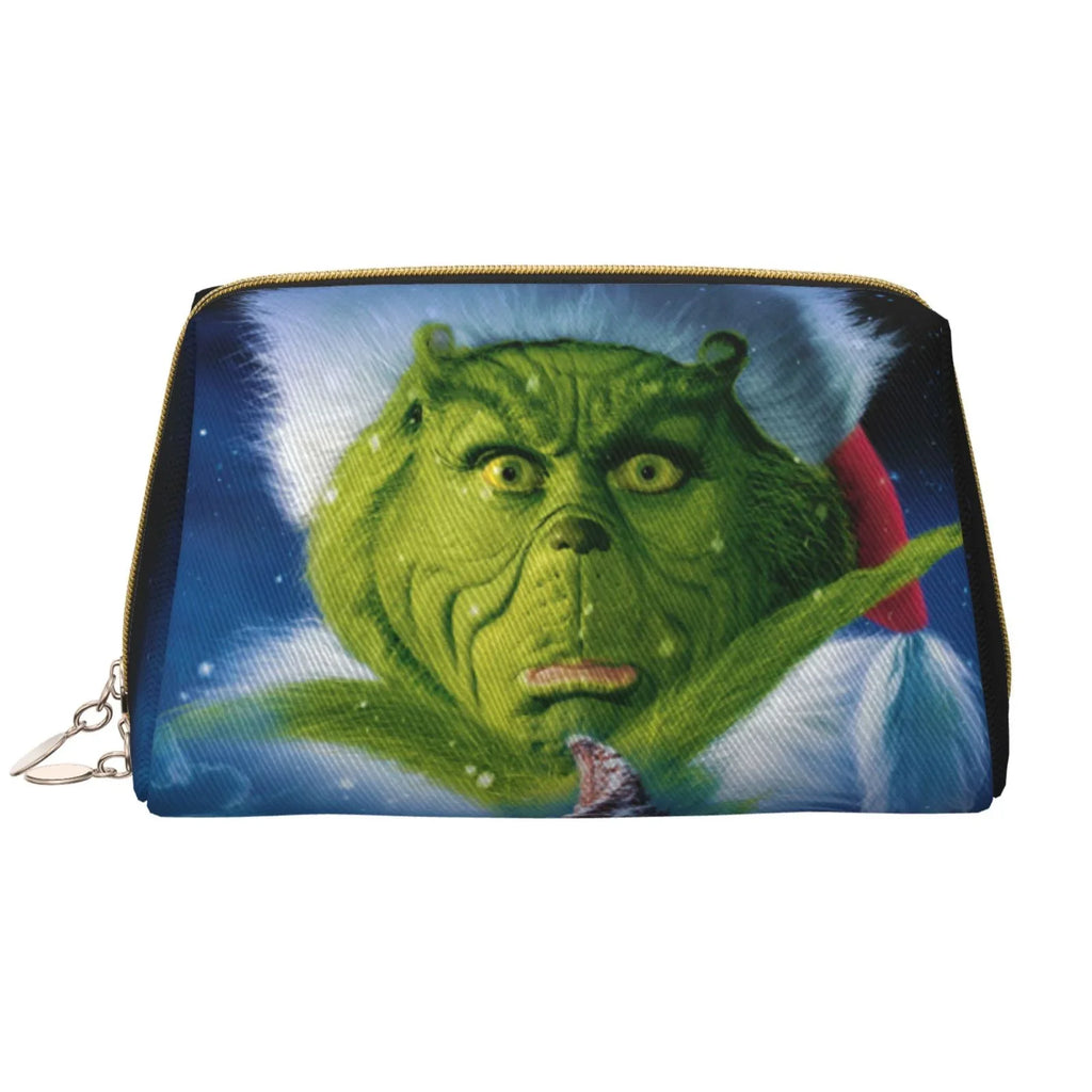The Grinch Christmas Cosmetic Bag Makeup Organizer Leather Portable Pouch Gift Travel Toiletry Bag Sizetorage Purse