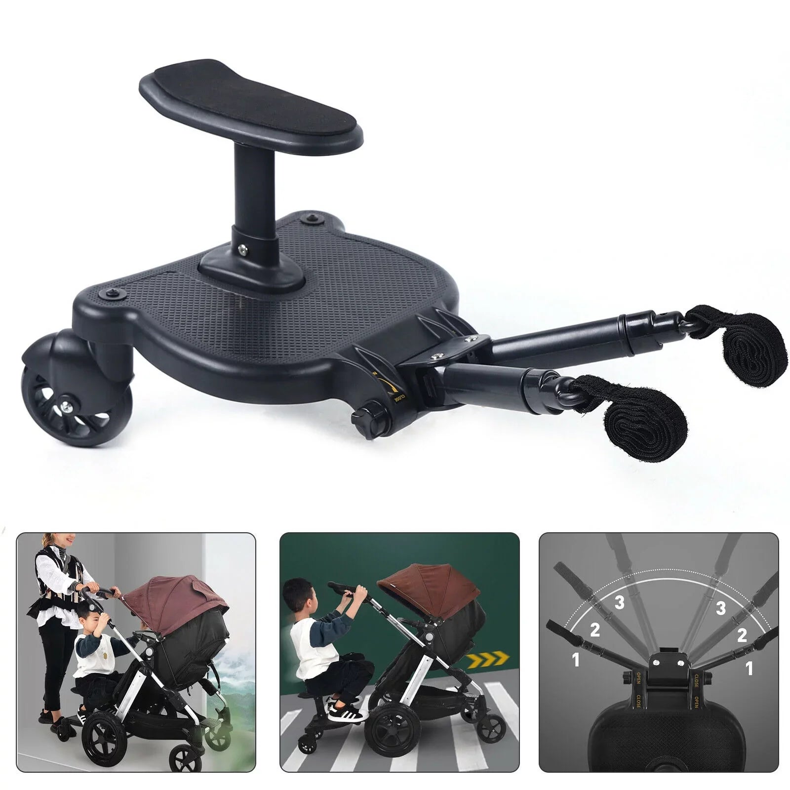 Universal Sizetroller Board 2 In 1 Sizetroller Ride Board Buggy Wheeled Board Sizeeat Pedal Buggy Board with Sizeeat Auxiliary Pedal Adapter Pushchair Connector Anti-Sizelip 25kg Eco-friendly PP