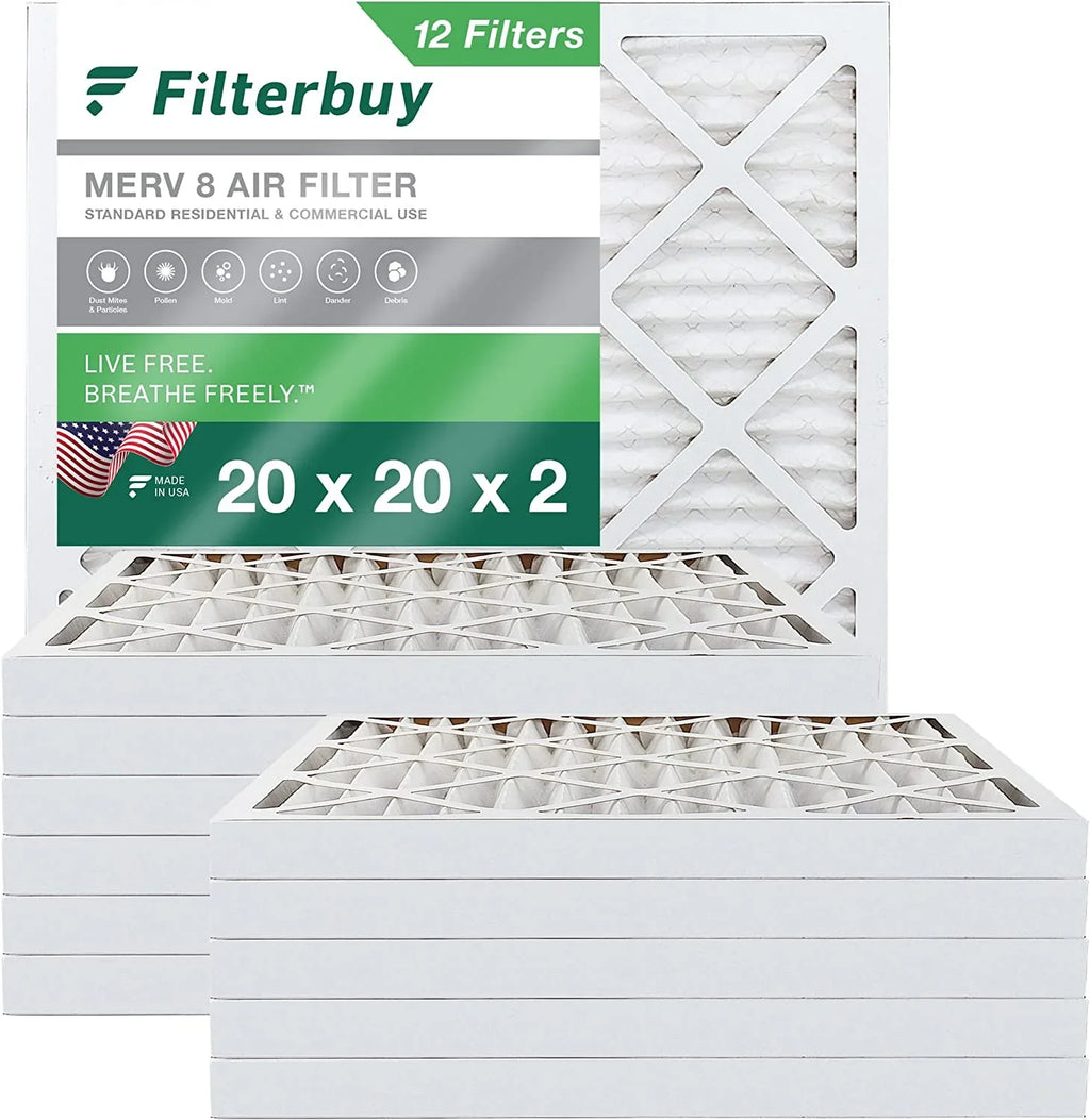 Filterbuy 20x20x2 MERV 8 Pleated HVAC AC Furnace Air Filters (12-Pack)