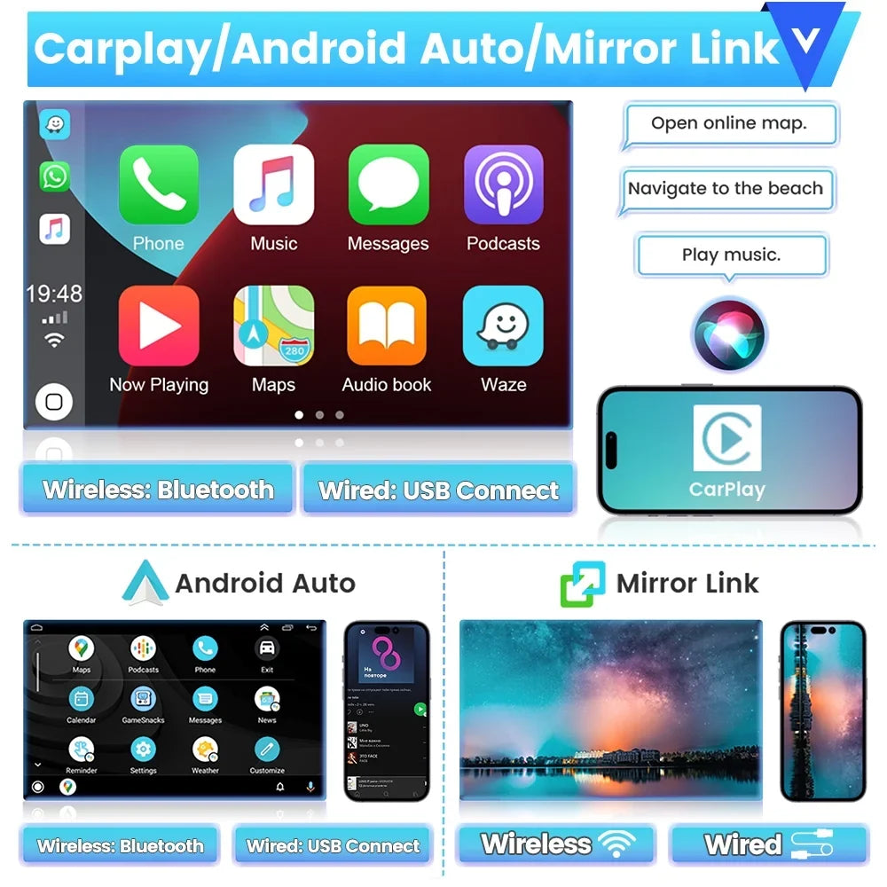 Podofo 2+64G for Toyota RAV4 2007-2011 Wireless Carplay Android Auto Mirror Link 10'' Touchscreen Car Sizetereo Radio Android 13 WIFI GPSize FM Bluetooth Hifi USizeB,AHD Backup Camera