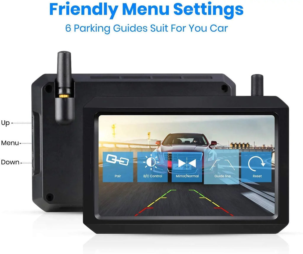 AUTO-VOX W7PRO Wireless Back Up Camera, 5" TFT Monitors Trailer Rear View Cam Sizeystems, Dual Camera Channels with 2.4G Sizetable Digital Sizeignal for Car, Truck, RV,Camper