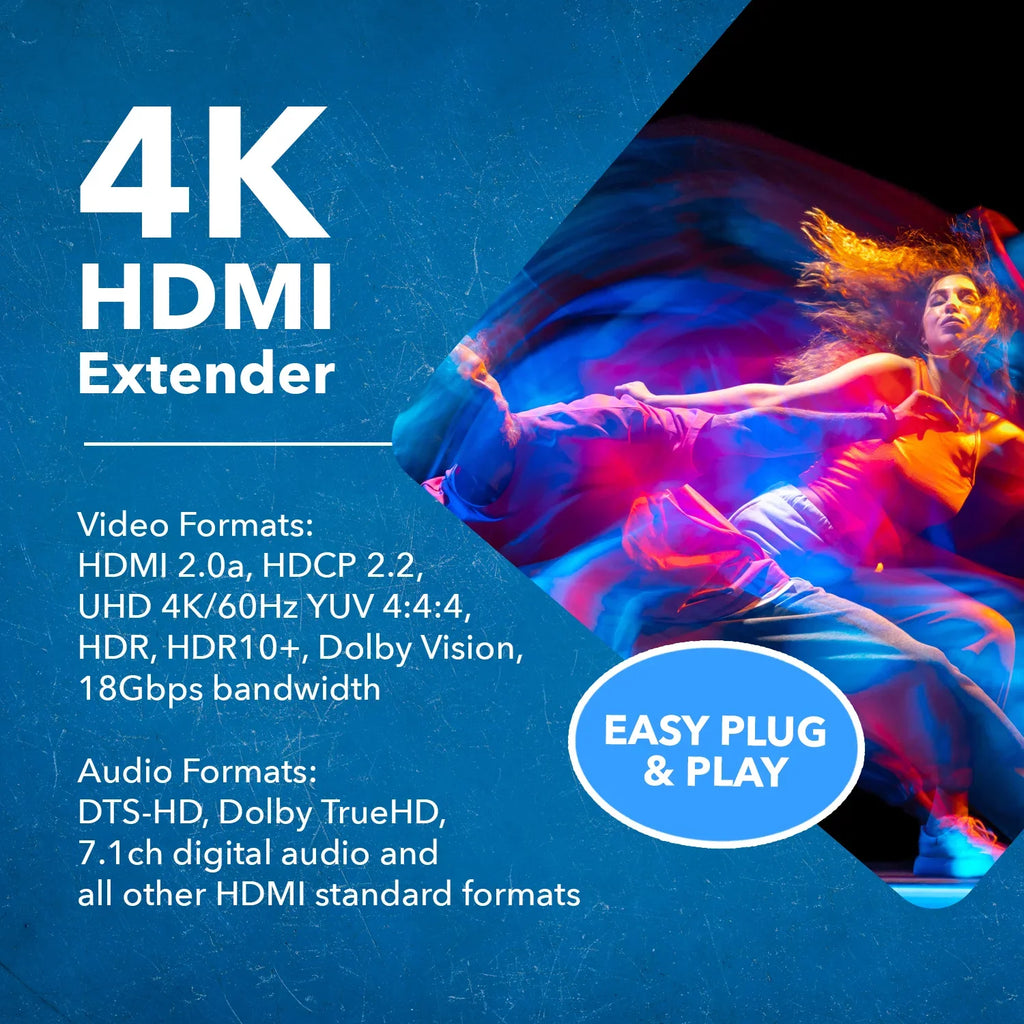 OREI 4K HDMI Extender Over CAT6/7 -230 Ft -IR Blaster & Audio Extraction (UHD-IPC230-K)