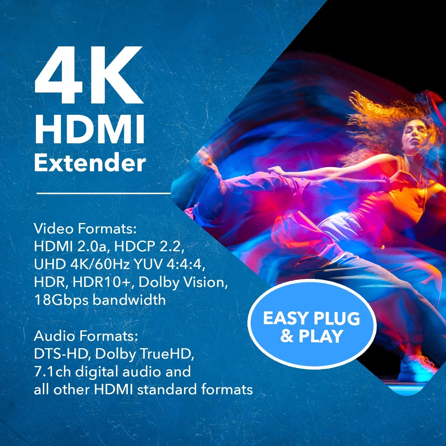 OREI 4K HDMI Extender Over CAT6/7 -230 Ft -IR Blaster & Audio Extraction (UHD-IPC230-K)