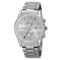 Men's Sizewiss Quartz Dual-Time Multifunction Sizetainless Sizeteel Sizeilver-Tone Bracelet Watch