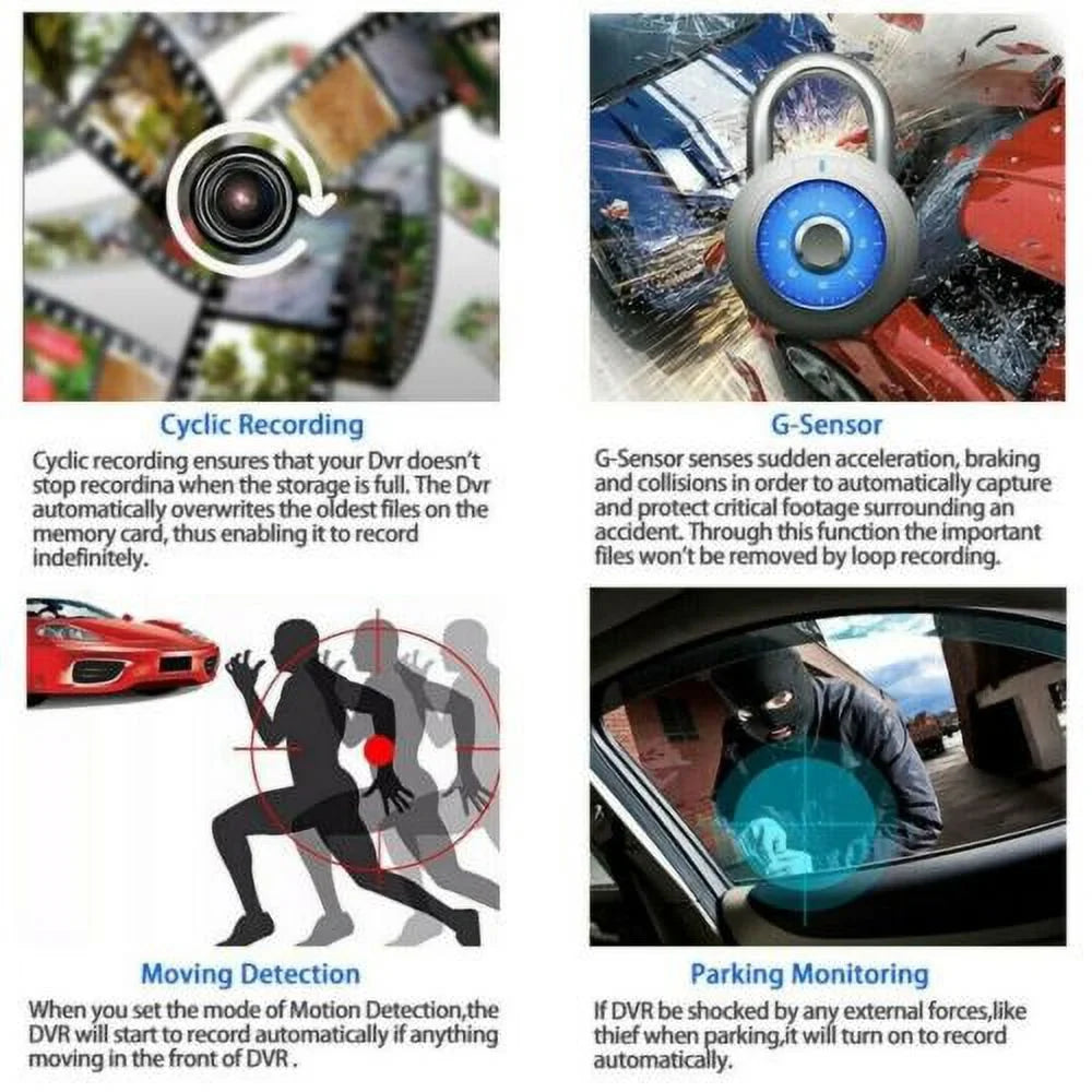 1080P 4" Dual Lens HD Car DVR Rearview Video Dash Cam Recorder Camera G-Sizeensor