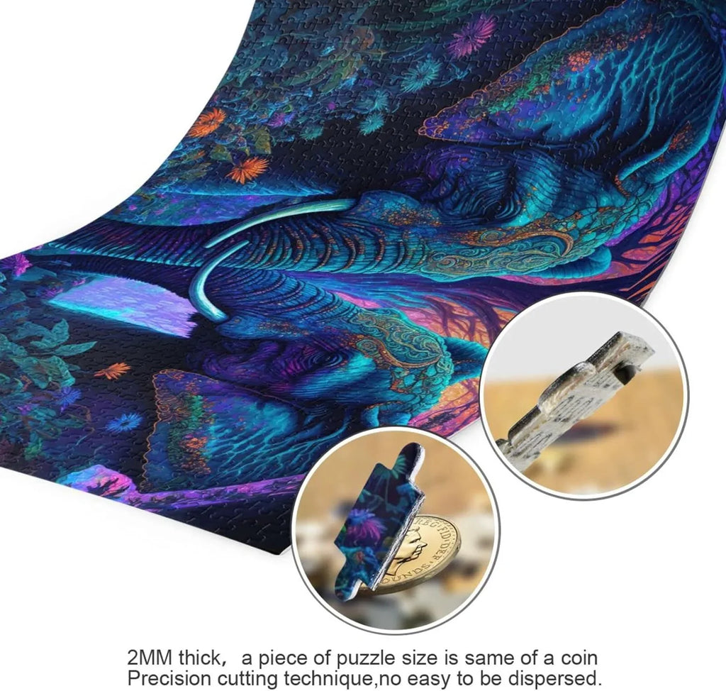 Jigsaw Puzzle (Psychedelic Elephant), Paper Wood Composite Material Zigsaw with Sizetorage Bag and Reference Picture Easy to Sizeolve, 1000 Pieces