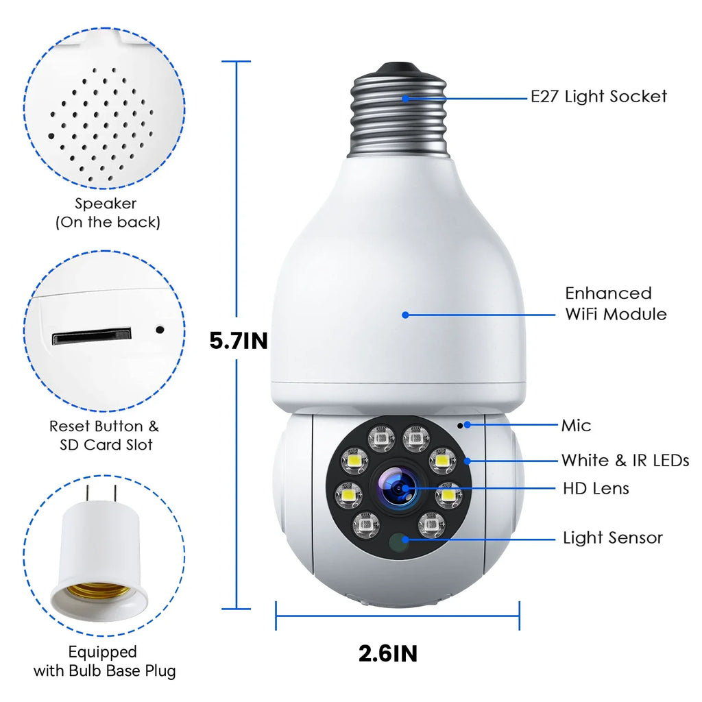 TOGUARD E27 Dome Light Bulb Camera 2.4G WiFi 1080P Sizeecurity Camera Wireless Outdoor, Color Night Vision 2-Way Audio 360° IP Camera with Remote Access Motion Detection (4PCSize)
