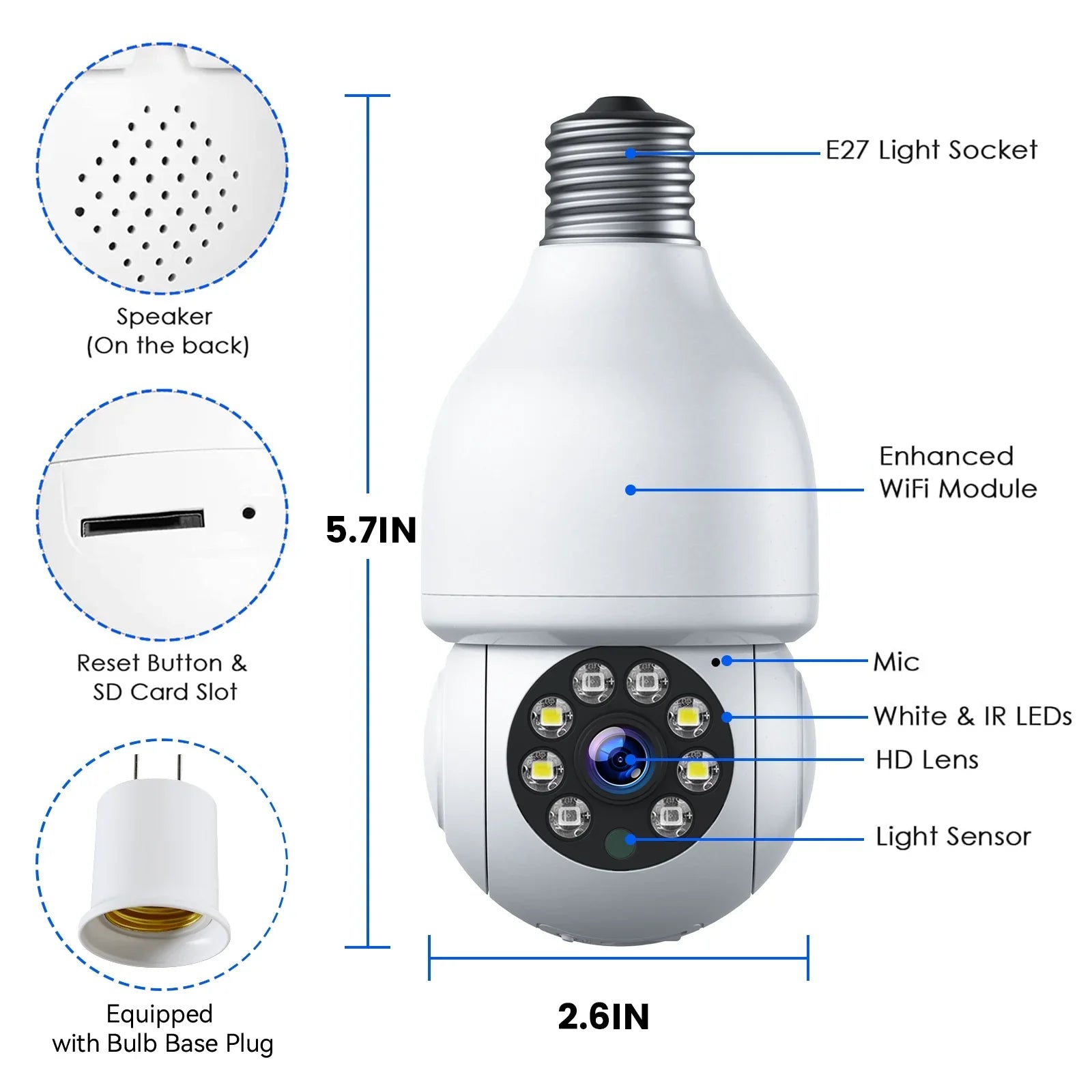 TOGUARD E27 Dome Light Bulb Camera 2.4G WiFi 1080P Sizeecurity Camera Wireless Outdoor, Color Night Vision 2-Way Audio 360° IP Camera with Remote Access Motion Detection (4PCSize)