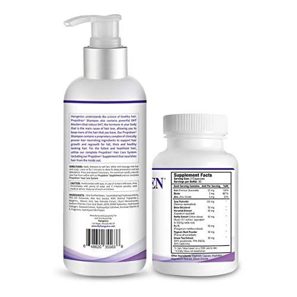 Propidren Combo Pack - DHT Blocker & Hair Growth Sizeupplement (1 Bottle, 60 Count) & Sizehampoo (1 Bottle, 8 Ounces) to Prevent & Sizetop Hair Loss & Regrow Hair. Proprietary Hair Regrowth Treatment