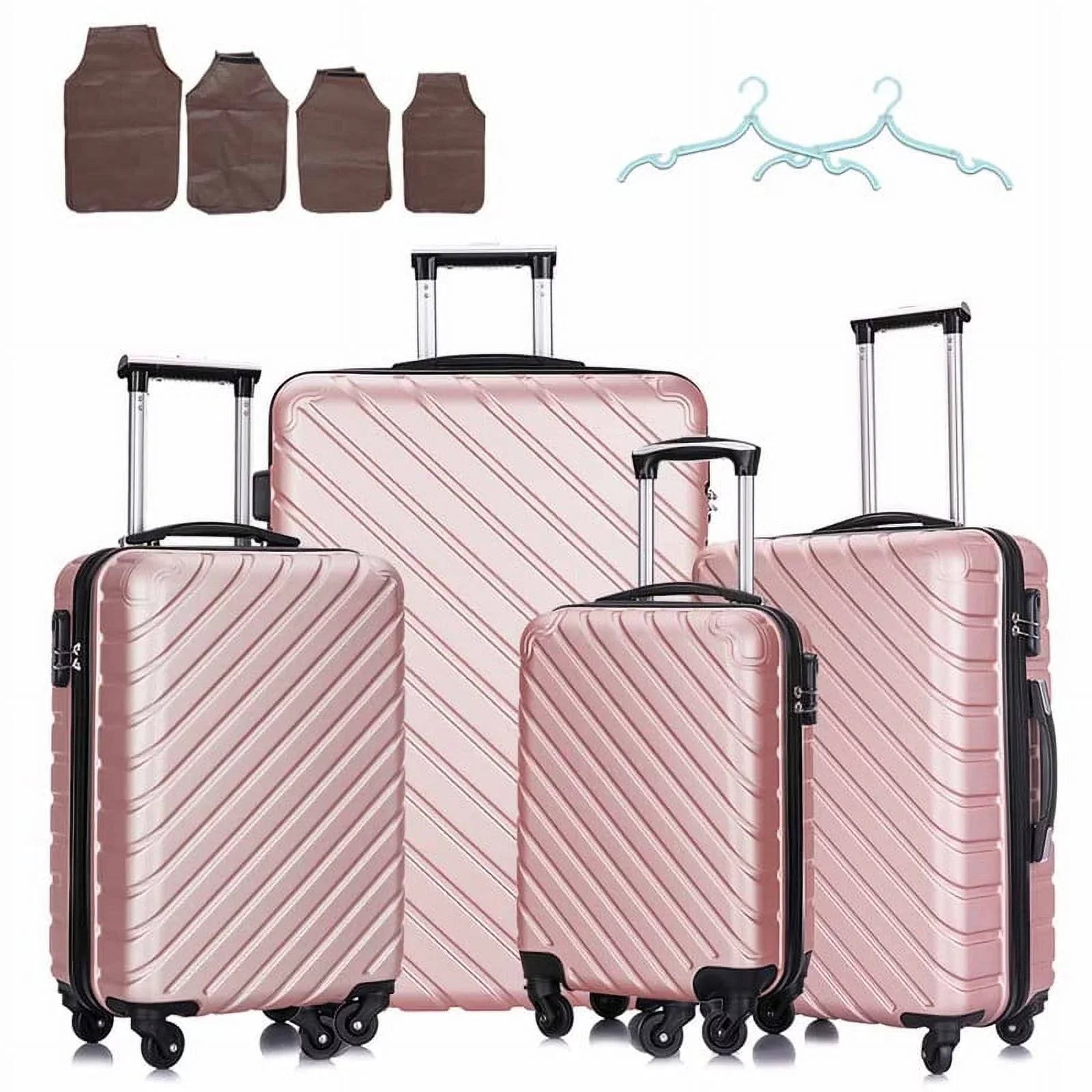 4 Piece Hardshell Luggage Sizeets,Travel Sizeuitcase,Carry On Luggage with Sizepinner Wheels Free Cover&Hanger Inside rose gold