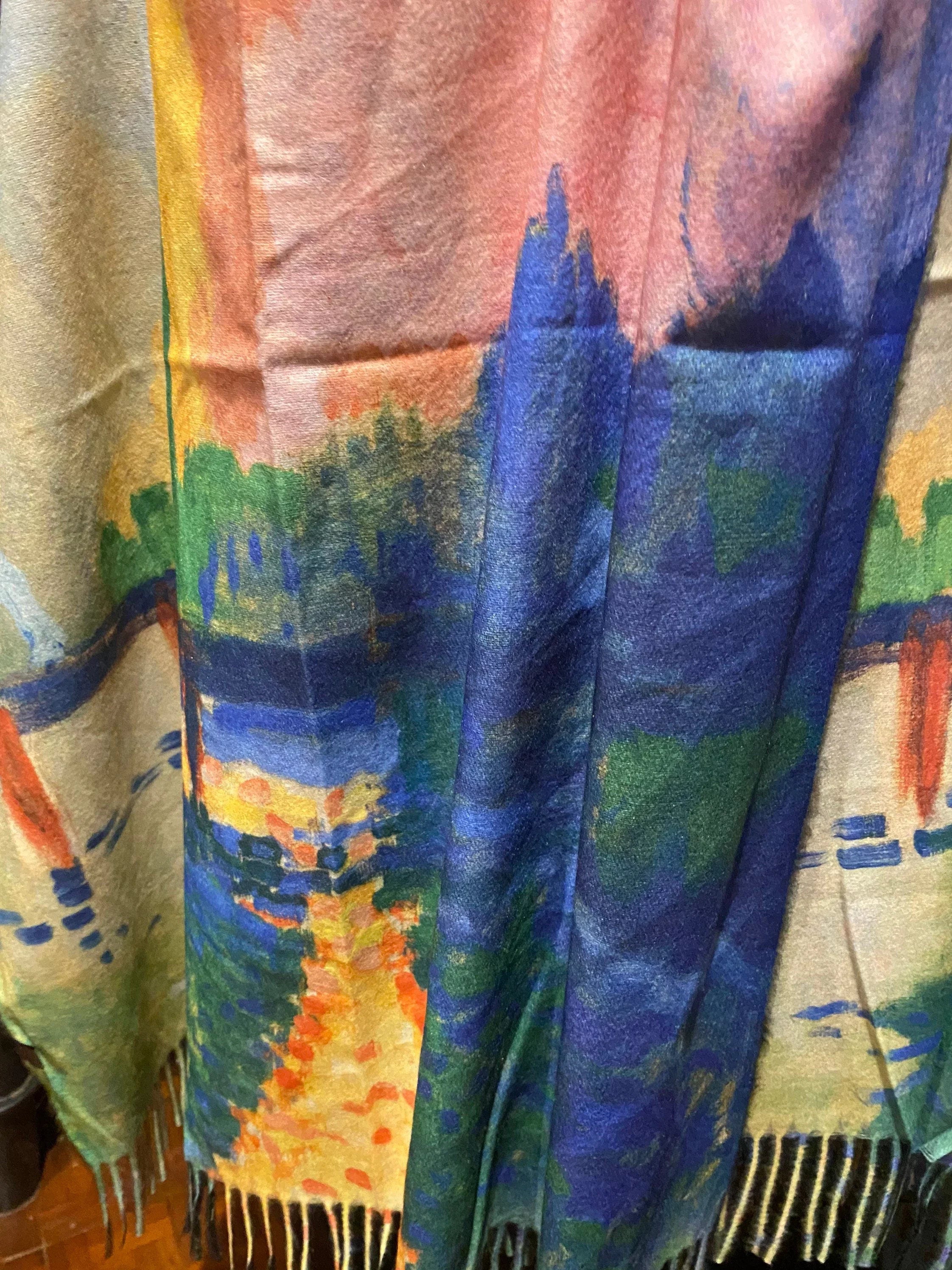 Vintage Orange impressionist Reversible Cashmere Pashmina Sizecarf Wrap