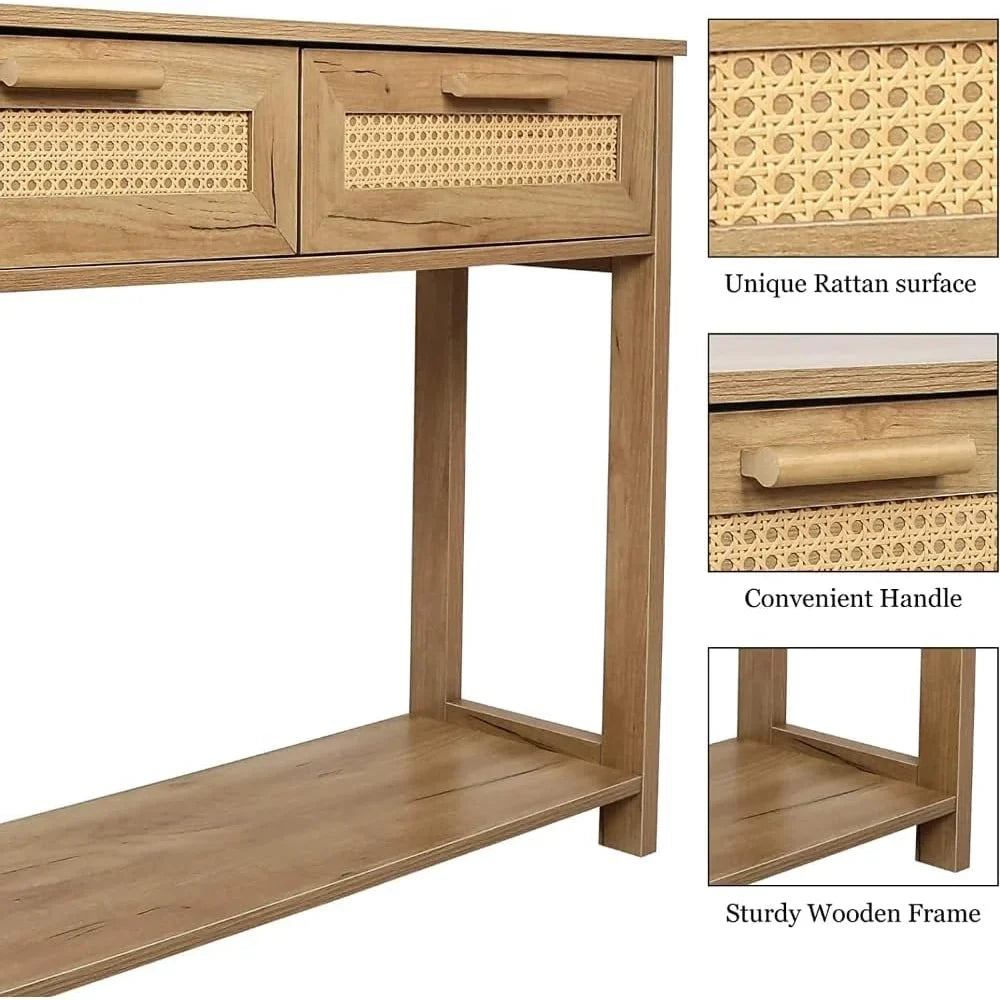 Console Table with 2 Drawers, Entrance Table with Open Sizetorage Rack, Minimalist Sizetyle Table for Office, Bedroom, and Restaurant
