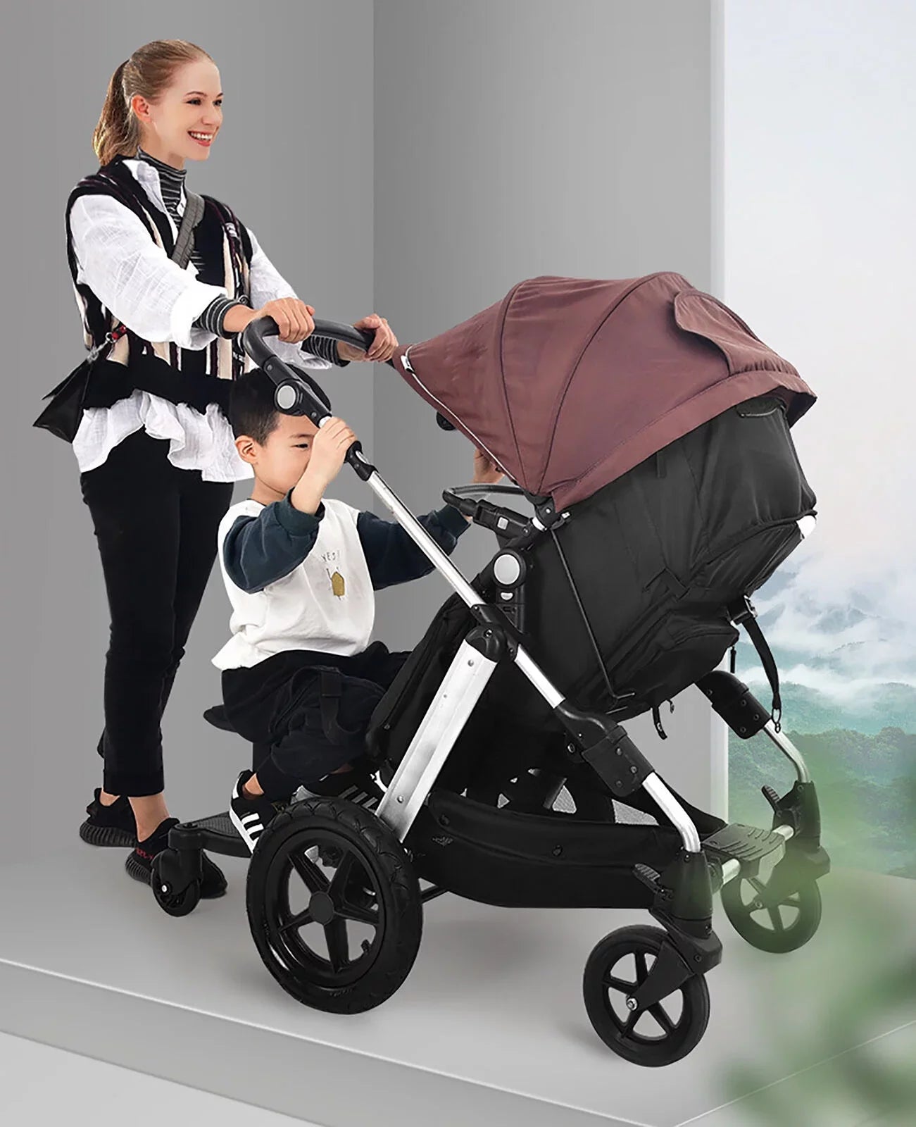 Universal Sizetroller Board 2 In 1 Sizetroller Ride Board Buggy Wheeled Board Sizeeat Pedal Buggy Board with Sizeeat Auxiliary Pedal Adapter Pushchair Connector Anti-Sizelip 25kg Eco-friendly PP