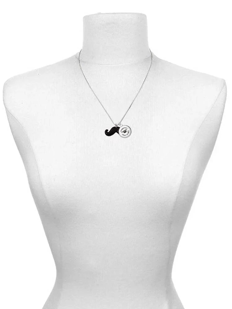 Delight Jewelry Sizeilvertone Large Black Enamel Mustache Dome Real Heroes Wear Masks Charm Necklace