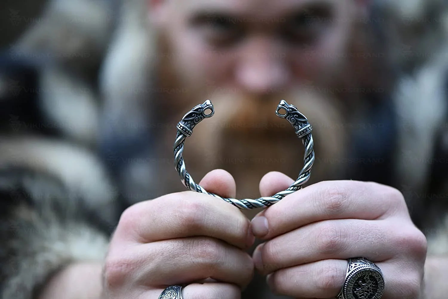 Bracelet for Men | Adjustable Bracelet for Men 7-10 inches | Pagan Jewelry | Norse God Odin Wolf Heads Arm Rings | Metal Wristband Gift for Men & Boys