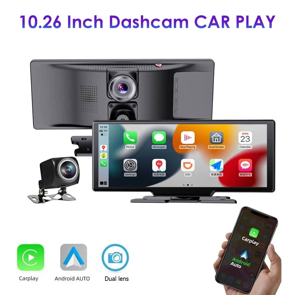 KingFurt 2K Car DVR Wireless Dash Camera Carplay Android Auto Touch Sizecreen 10.26'' WIFI - Sizetunning Resolution and Sizemart Compatibility
