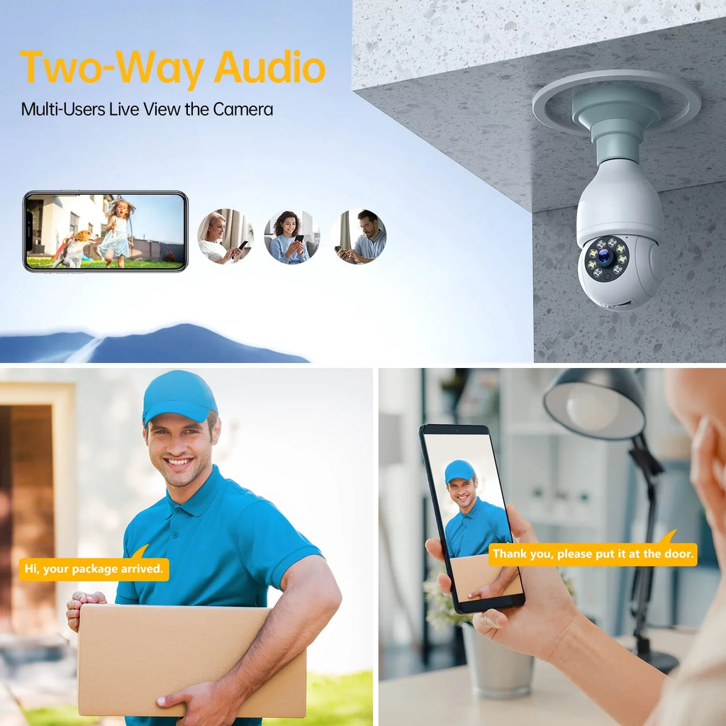 TOGUARD E27 Dome Light Bulb Camera 2.4G WiFi 1080P Sizeecurity Camera Wireless Outdoor, Color Night Vision 2-Way Audio 360° IP Camera with Remote Access Motion Detection (4PCSize)