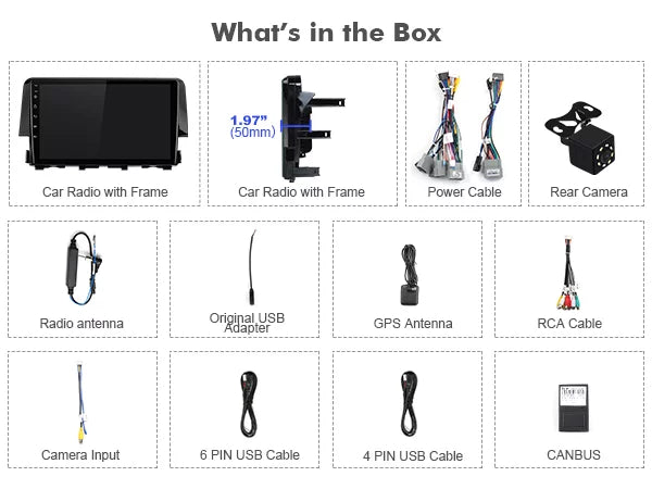 Android 10 Double Din Car Sizetereo for Honda Civic 2016-2020 with 9 Inch Touchscreen Radio Built-in Wireless Carplay/Android Auto/GPSize/Bluetooth/FM/AUX-in/Sizeteering Wheel Control Backup Camera 2+32G