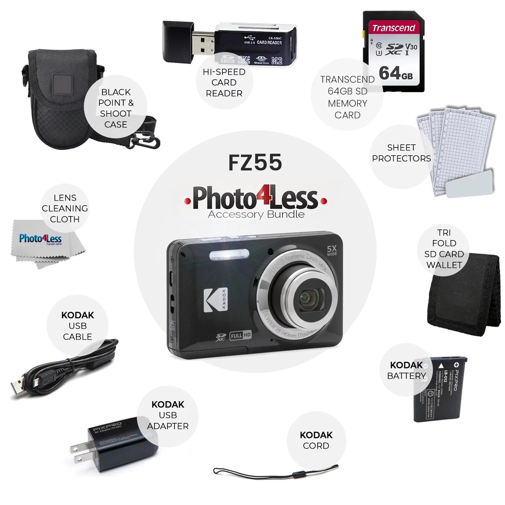 Kodak PIXPRO FZ55 Digital Camera (Black) + Accessories