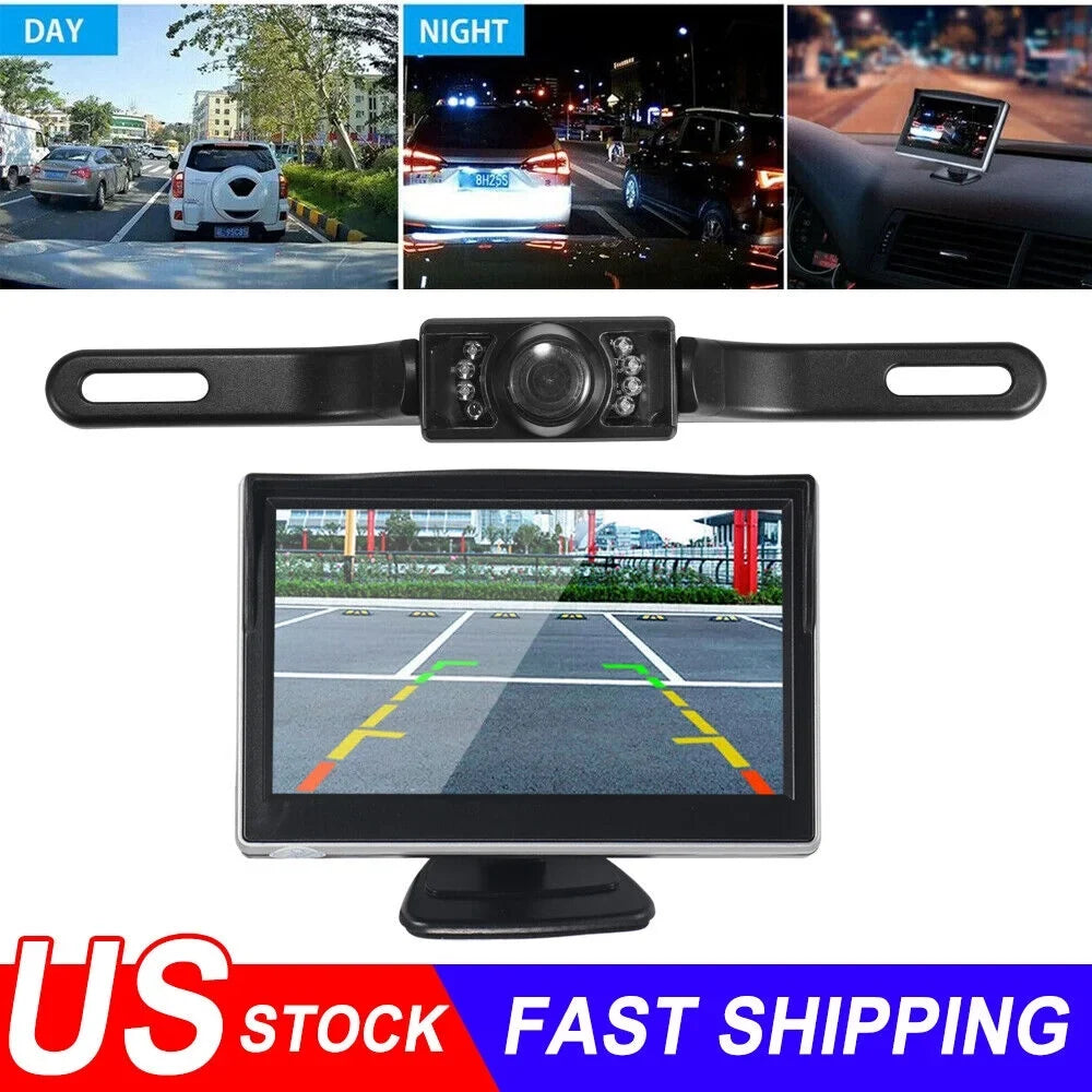 Jahy2Tech Car Night Vision Backup Camera Kit 5" Wireless Monitor HD Rear View Waterproof