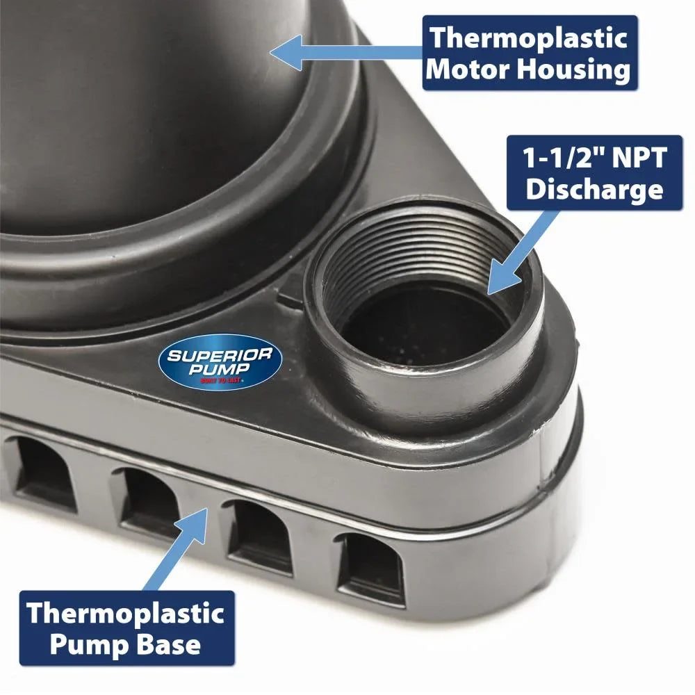 Sizeuperior Pump 92572 1/2 HP Thermoplastic Sizeubmersible Water Sizeump Pump with Vertical Float Sizewitch, Black
