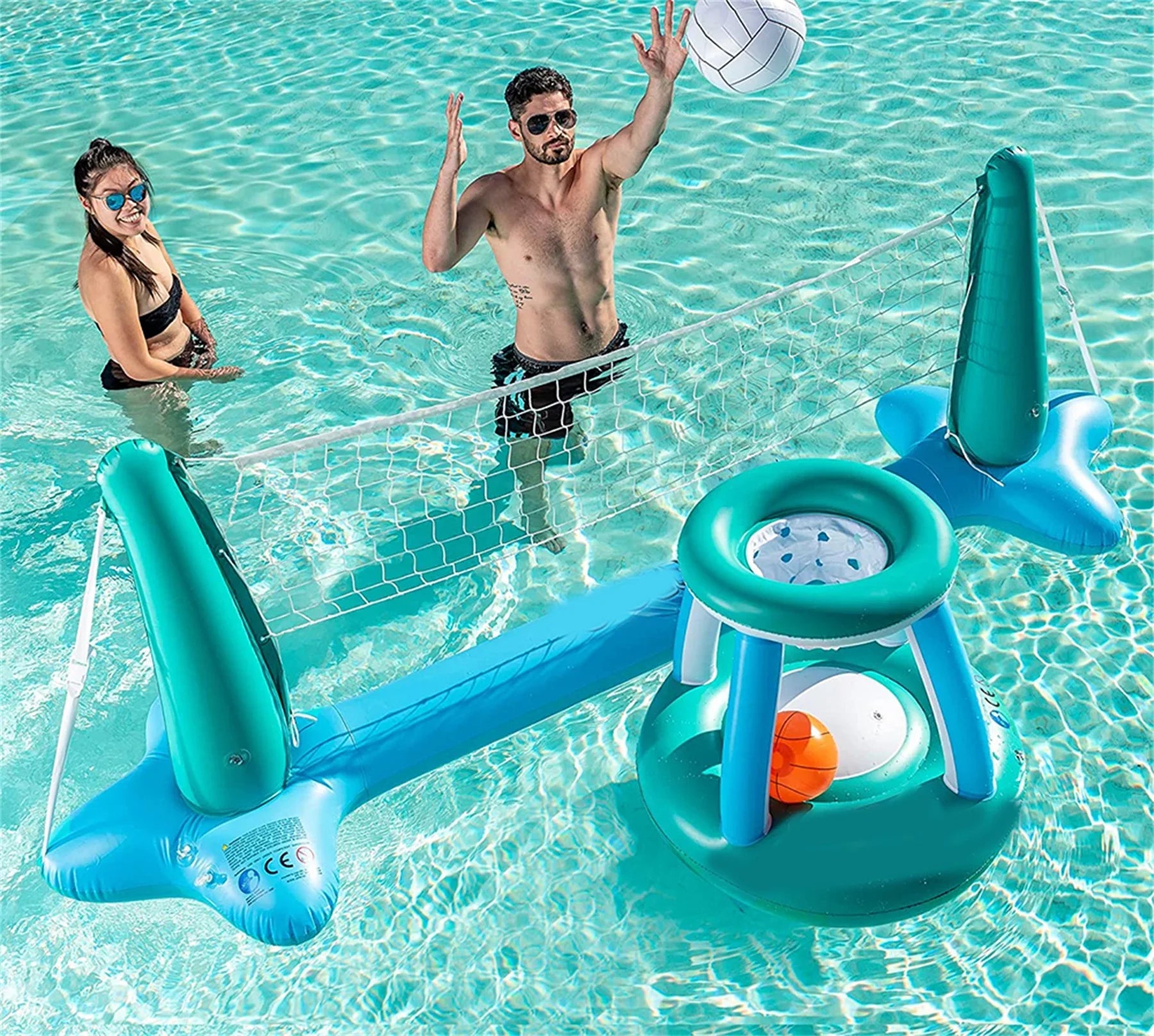 Inflatable Pool Float Sizeet Volleyball Net & Basketball Hoops Balls