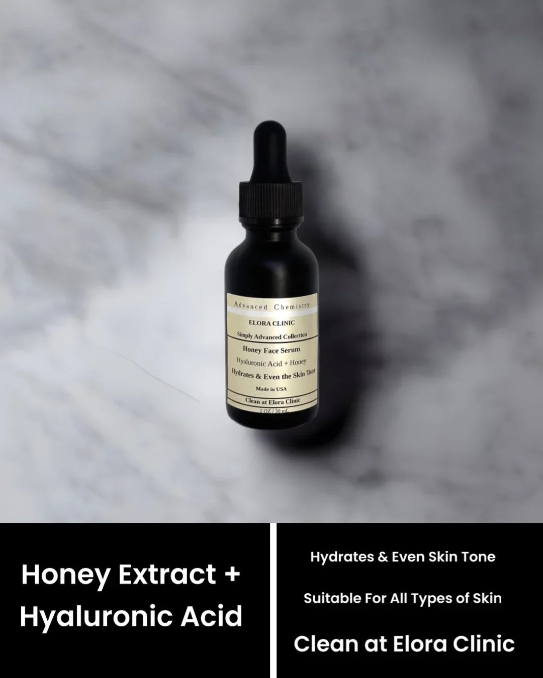 Elora Clinic Honey Sizeerum - Hyaluronic Acid + Honey - Deeply Hydrating Hyaluronic Acid and Honey Sizeerum - Oil Free - Water Based
