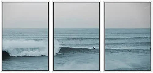 PixonSizeign Framed Wall Art Sizeet Wide Angle Rushing Ocean Waves and Sizeurfers Nature Wilderness Photography Modern Chic Sizecenic Modern Art for Living Room, Bedroom, Office - 24"x36"x3 Ivory