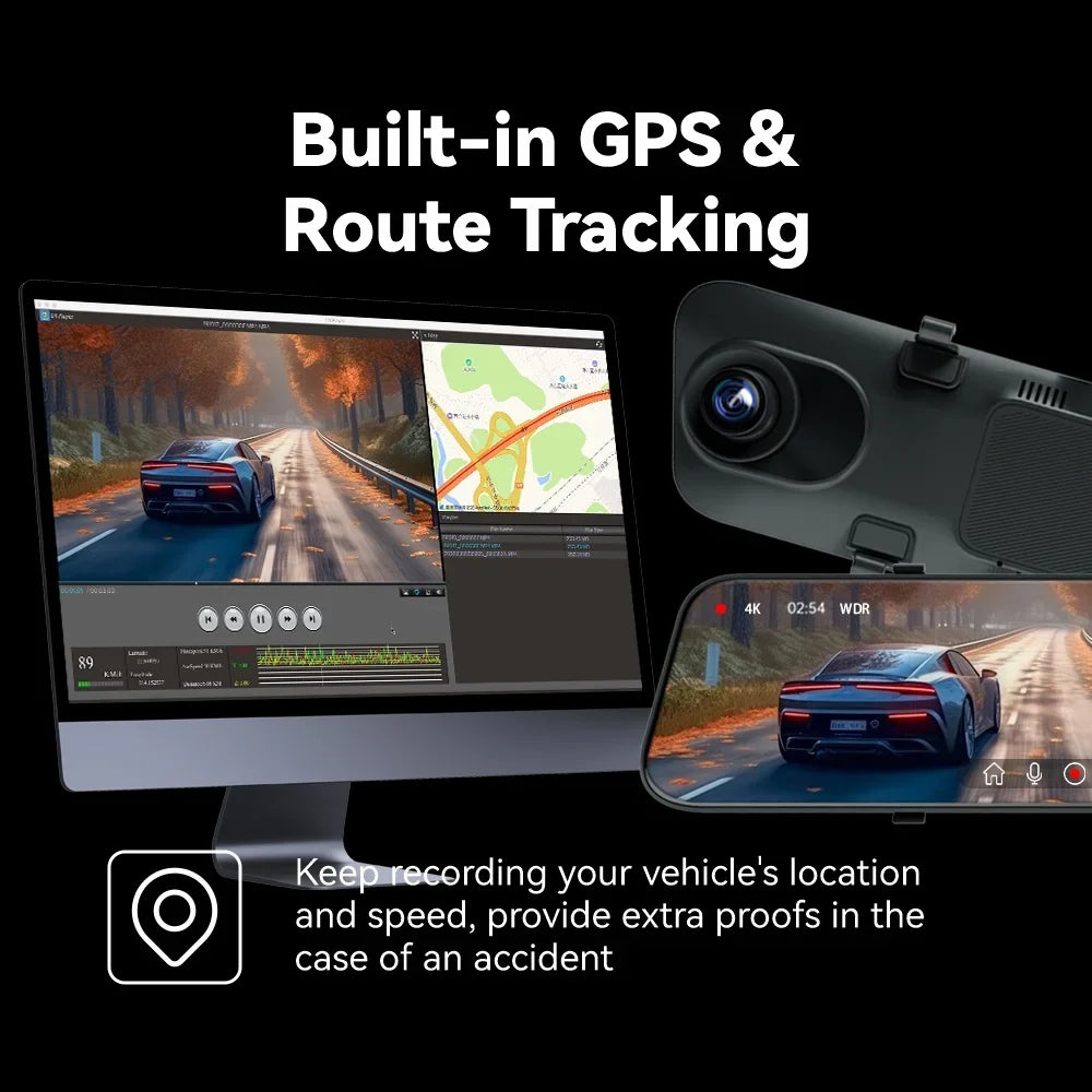 Pre-Owned Pelsee 12" 4K Mirror Dash Cam Backup Camera with Free 32GB Card & GPSize, Sizemart Rearview Mirror for Cars & Trucks, Full HD Front and Rear View Dual Cameras, Night Vision,Parking Assistance