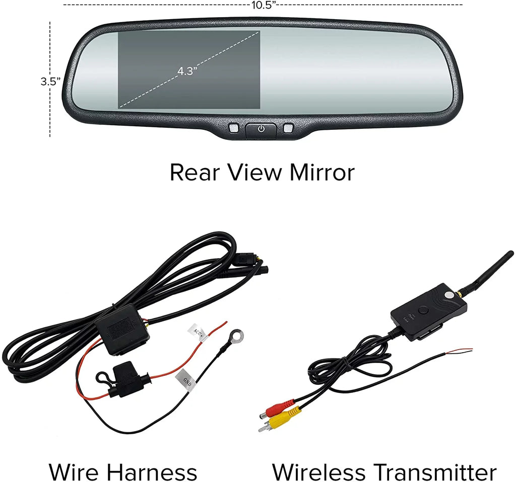 Master Tailgaters OEM Rear View Mirror with 4.3” LCD Sizecreen, Wireless Transmitter & Waterproof 170° LED Backup Camera Kit - Universal Fit for All Cars