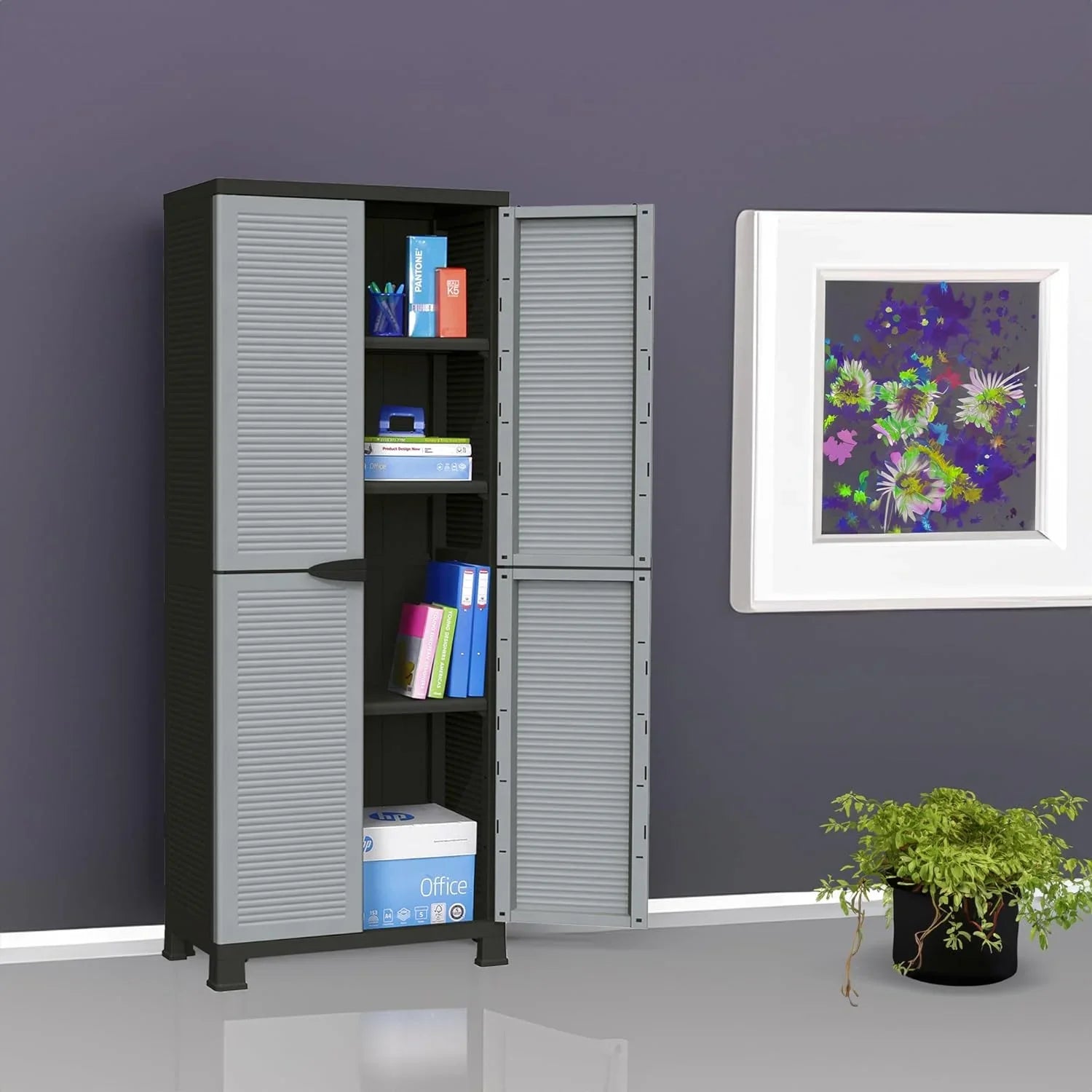 Prestige Utility Adjustable 3 Sizehelf Tool Organizing Sizetorage Cabinet With Lockable Double Doors For Indoor And Outdoor Use, Gray