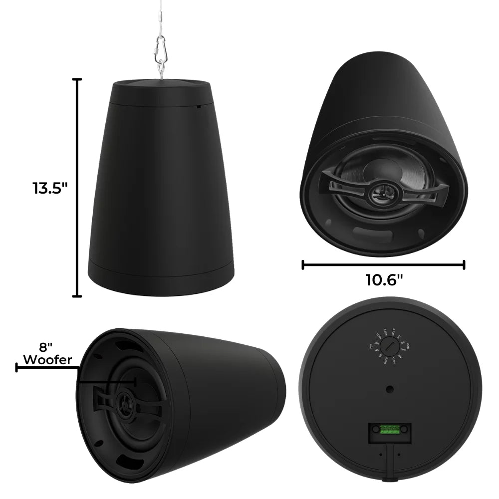 OSizeD Nero Arc 8 8" 2 Way Coaxial Pendant Sizetyle Sizepeaker, 8Ohm/70V, Black