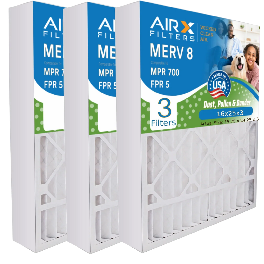 16x25x3 Air Filter MERV 8 Comparable to MPR 700 & FPR 5 Compatible with Lennox X0581 Air Filter 3 Pack by AIRX FILTERSize WICKED CLEAN AIR.