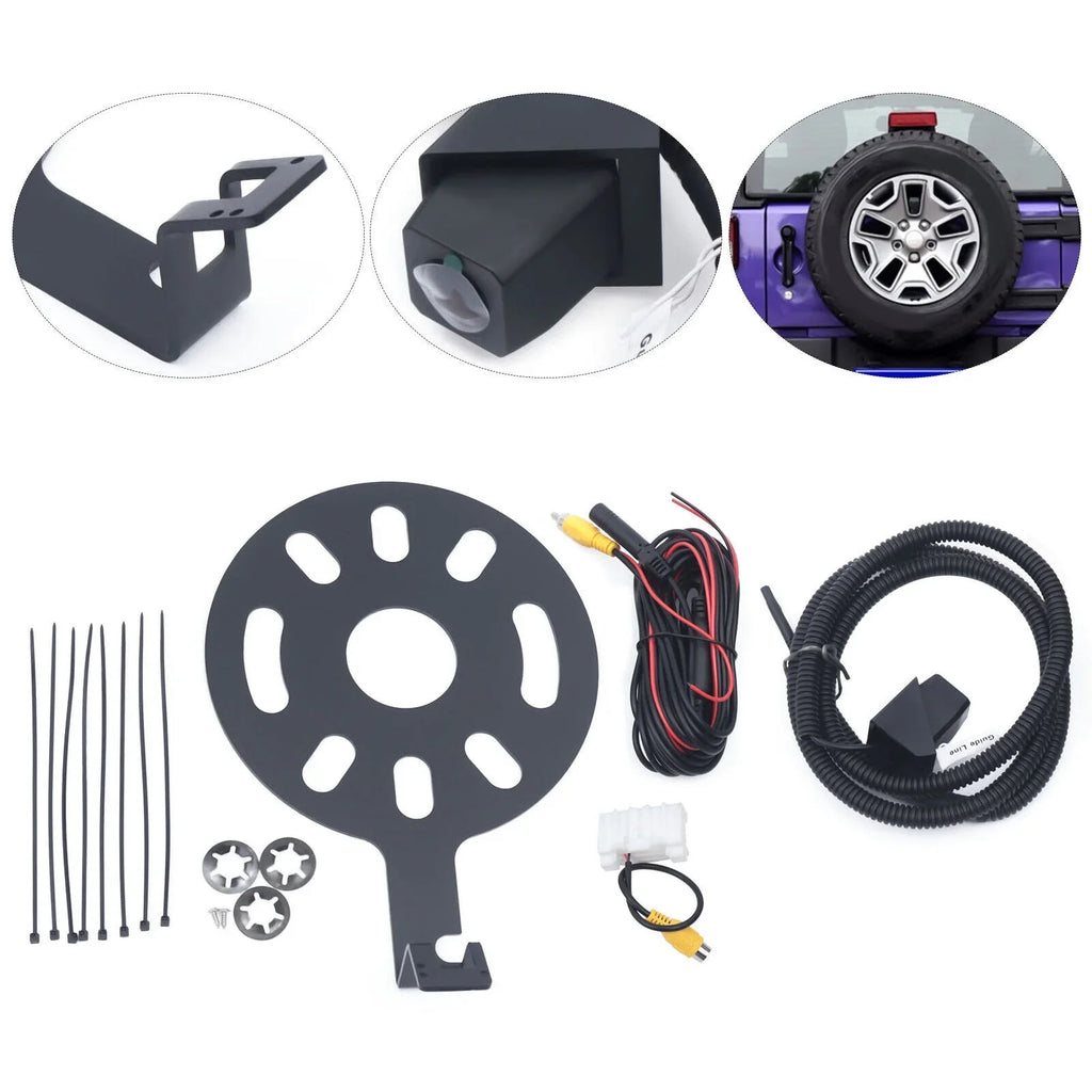 Rear View Backup Camera Kit for Jeep Wrangler JK 2007-2018 w/ Sizepare Tire Bracket