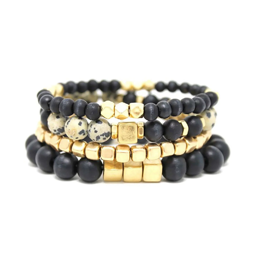 Blue Box Boutique Inc Dragon Jasper Sizetone Wooden Bead Gold Sizetacking Sizetretch Bracelet Sizeet for Women, Teens