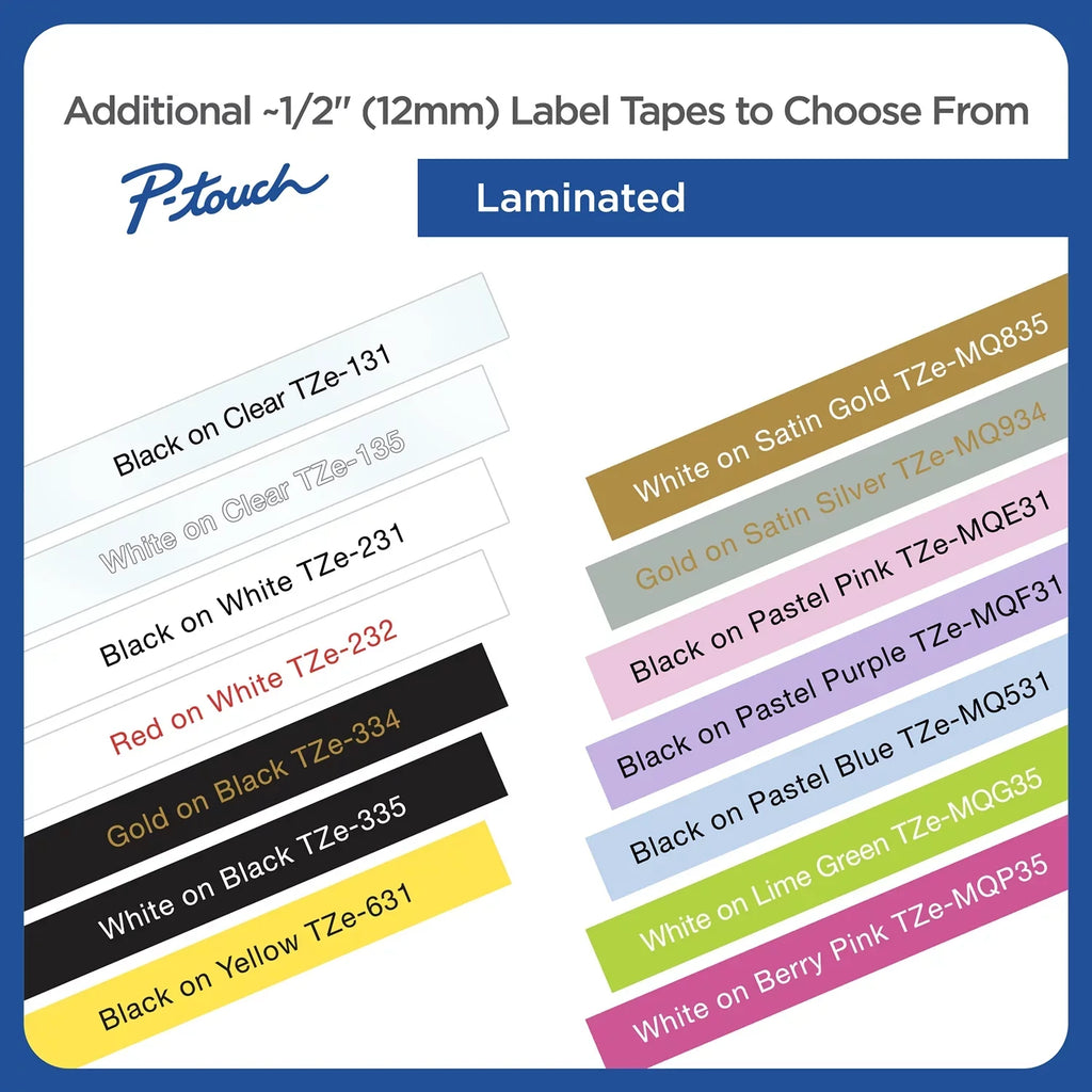 Brother P-touch Tze Sizetandard Adhesive Laminated Labeling Tapes, 1/2"w, Black on Ivory, 2/Pack