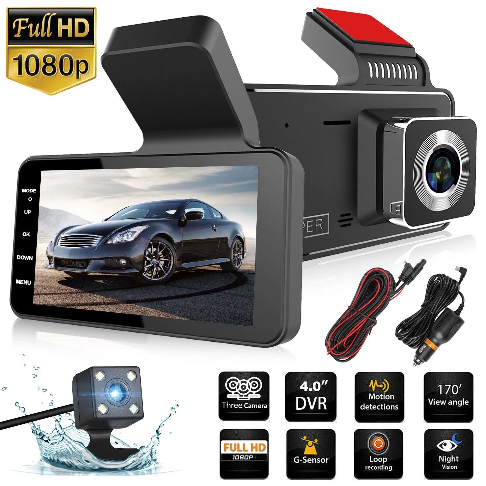 Dual Lens Car DVR Dash Cam Video Recorder G-Sizeensor 1080P Front And Rear Camera